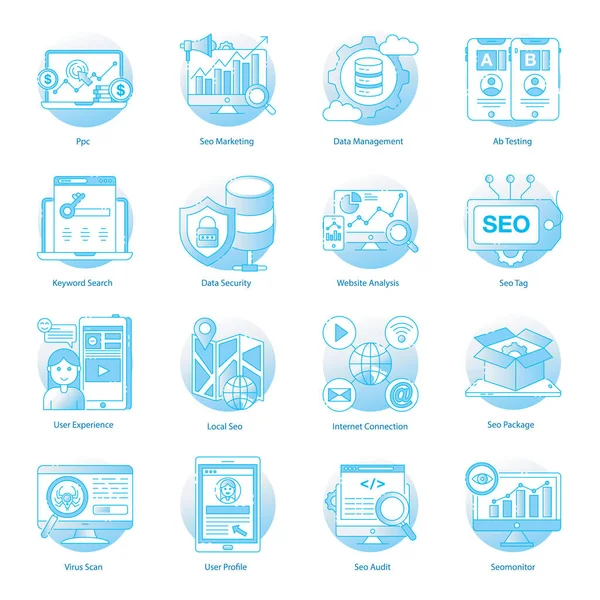 Pack Iconos Redondos Planos Seo Ilustraciones De Stock Sin Royalties Gratis