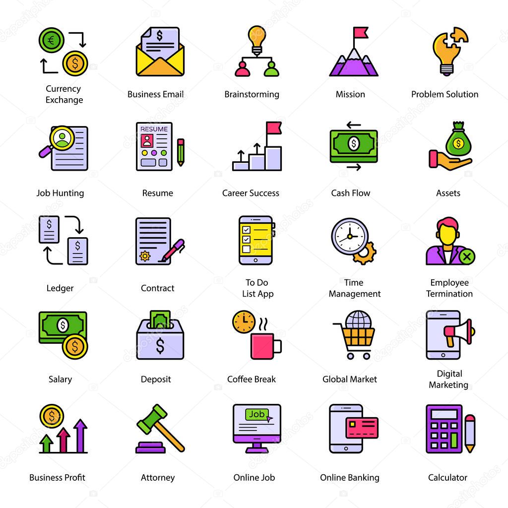 We are offering business and finance icons in flat style for your ease. Editable quality of this set makes it different and useful for everyone. A convenient set akin to the corporate field is in your reach now. 