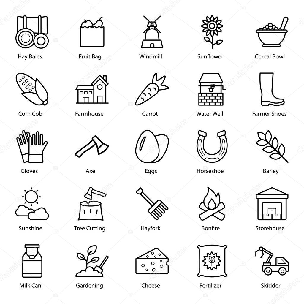 A best eye soothing pack related to agriculture and farming is here to meet the needs of the horticulture industry. Well crafted packs are in your reach now having modifiable quality also.Feel free to download these line icons for your next project. 