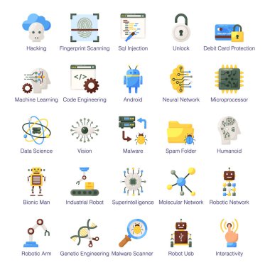 Yapay Zeka Düz Simgeler Paketi 