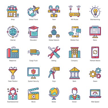 Here we bring a pack of trendy flat icons. You can select any icon you need, download it, customize it, and use it anywhere you like. Time to inspire your design with these vectors. clipart