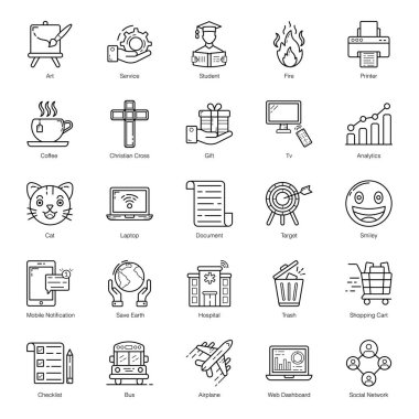 Burada bir paket çizgi ikon vektörü getiriyoruz. İstediğiniz herhangi bir simgeyi seçebilir, indirebilir, özelleştirebilir ve istediğiniz yerde kullanabilirsiniz. Bu vektörlerle tasarımınıza ilham verme zamanı..