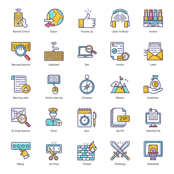 Traemos Paquete Vectores Contorno Plano Los Iconos Que Tienen Calidad — Vector de stock