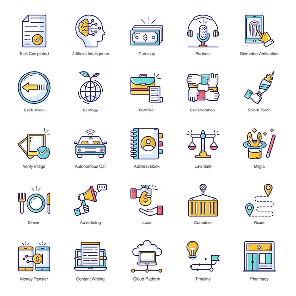 Traemos Paquete Vectores Planos Datos Los Iconos Que Tienen Calidad — Vector de stock