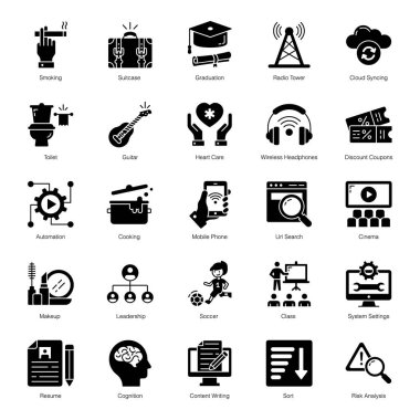 Burada bir paket popüler katı ikon getiriyoruz. İstediğiniz herhangi bir simgeyi seçebilir, indirebilir, özelleştirebilir ve istediğiniz yerde kullanabilirsiniz. Bu vektörlerle tasarımınıza ilham verme zamanı..