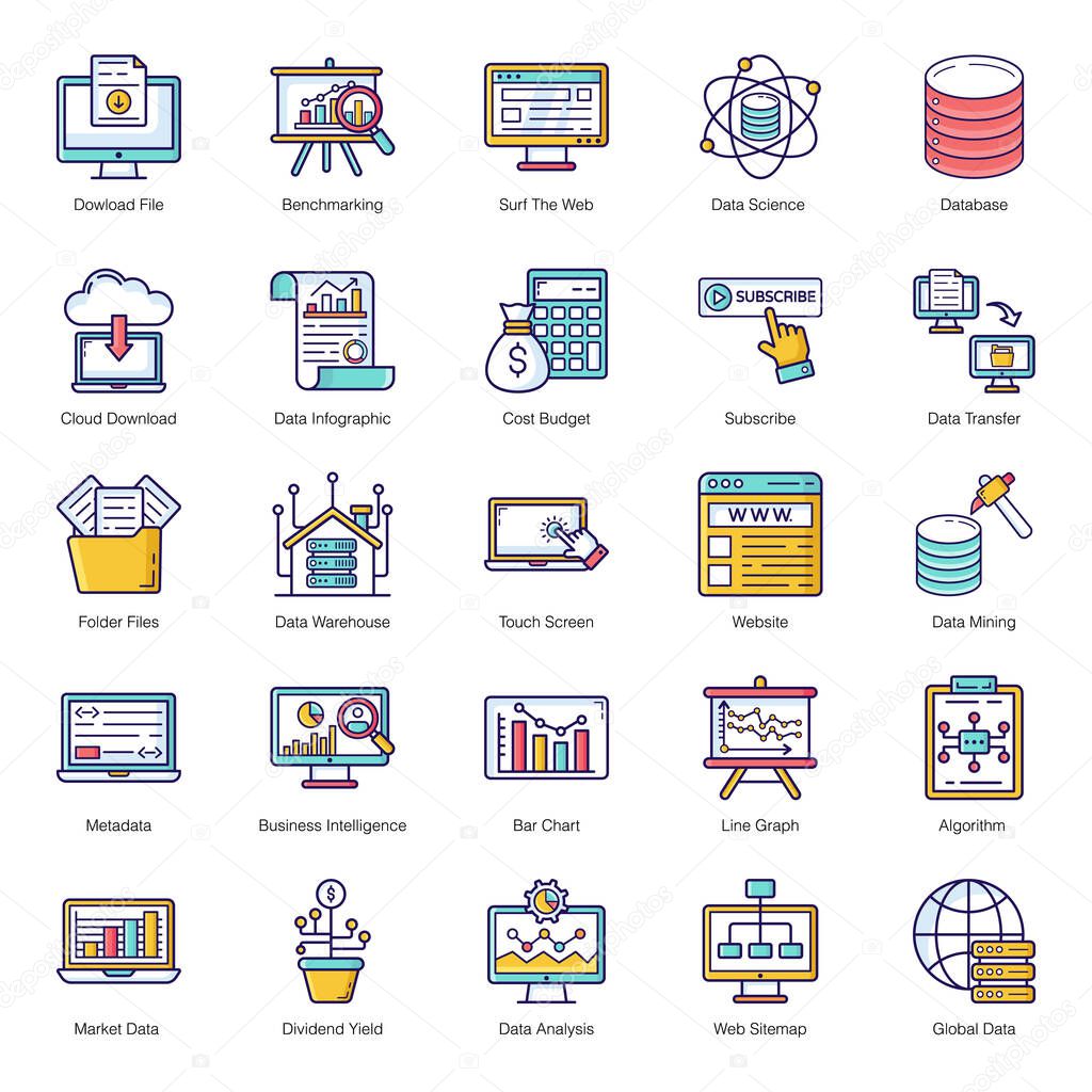 We have got an ultimate compact of trendy flat icons to go with your perfect design ideas. It is an excellent set of icons to grab and use in related projects. Happy Downloading!