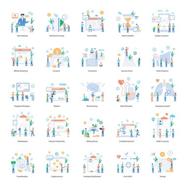 Let's make a project useful for you by presenting business people doing activities illustration in editable flat style. Download this editable pack by simply clicking on the download bar.  clipart