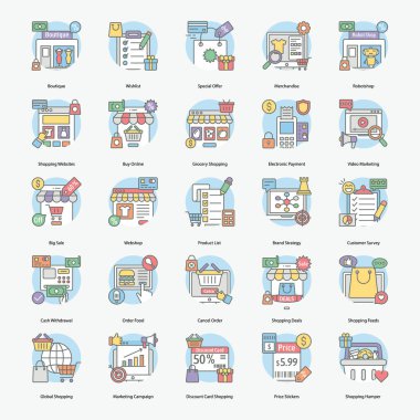 Sen ve sevdiklerin için alışveriş yapalım. Çevrimiçi alışveriş ve alışveriş kampanyaları vektörleri tasarım projeniz için düz yuvarlak tarzda sunulmaktadır. Nihai paket düzenlenebilir şekilde sunulmuştur, bu nedenle, yükleyebilir ve buna göre kullanabilirsiniz! 