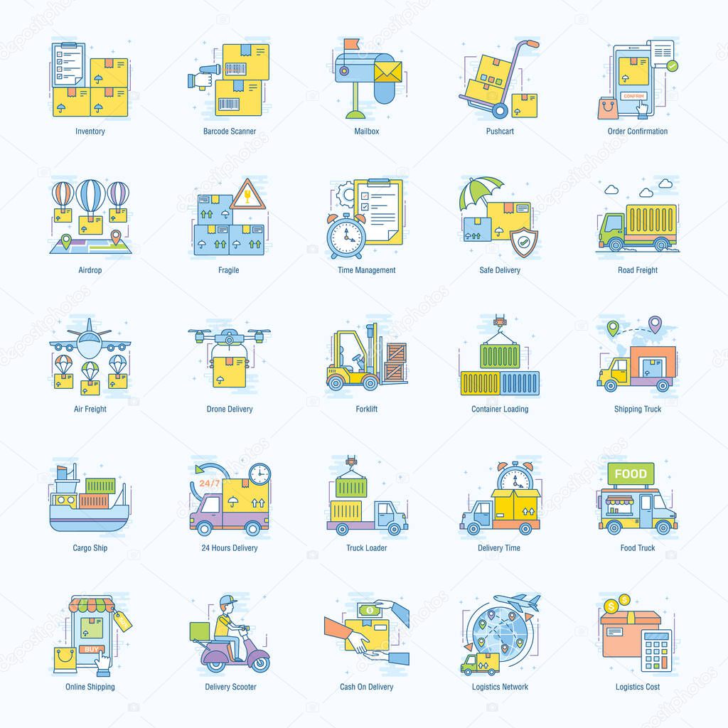 These creative trendy logistics facilities flat icons are a definite must have captivating visuals. It's going to be tremendously useful in all related projects. Available for instant download