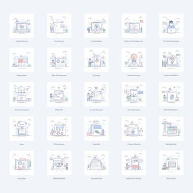 Bu web tasarım simgeleri kullanıcı için görsel etkileşimleri kolaylaştırmak için çok iyi tasarlanmıştır. IT projelerinizin kullanılabilirliğini ve verimliliğini artırmak için kullanıcı arayüzü gerekli bir öge haline gelir.