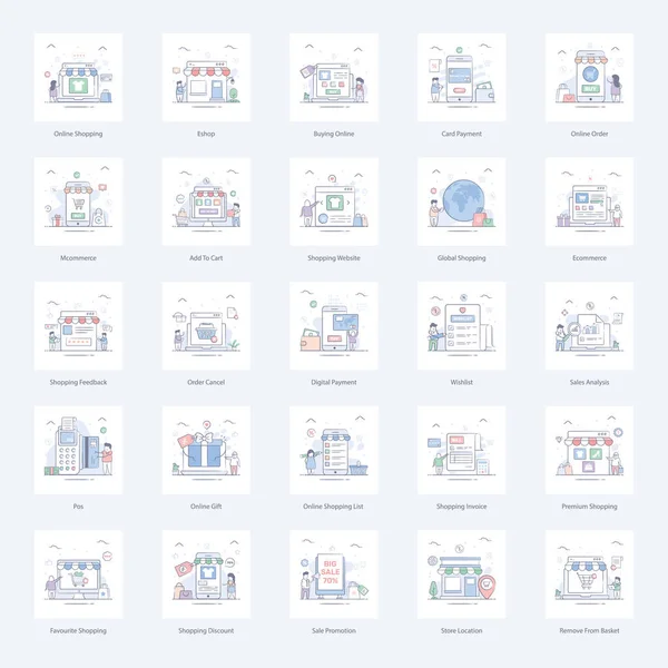 Aqui Está Pacote Ilustração Final Compras Comércio Eletrônico Para Uso —  Vetores de Stock