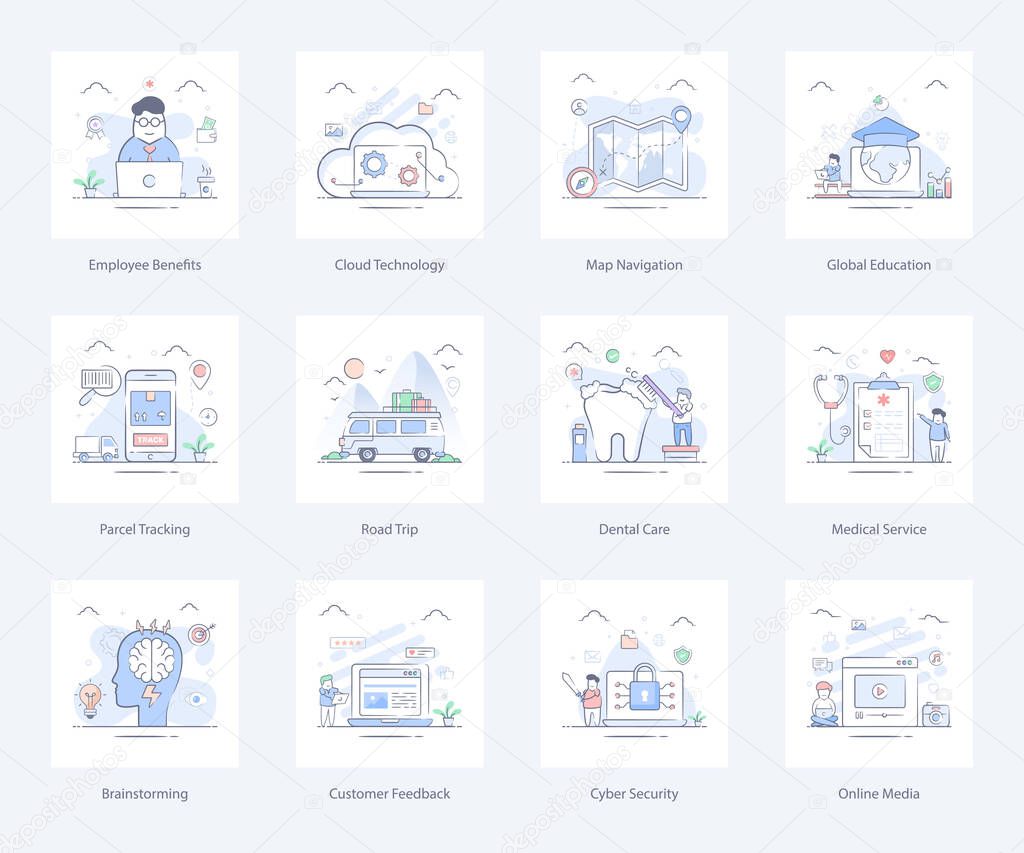 Here are some flat illustrations in a pack of web layout. Modern style vectors depicting the concept of web and development in the form of various illustrations. Web coding, wireframe, customer review, analysis and many more.