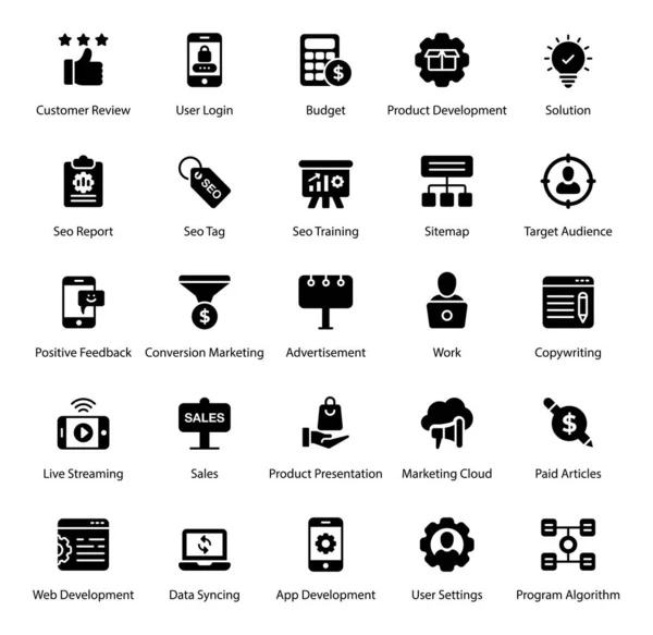 Paquete Iconos Glifo Diseño Web Tiene Vectores Atractivos Para Facilidad — Archivo Imágenes Vectoriales