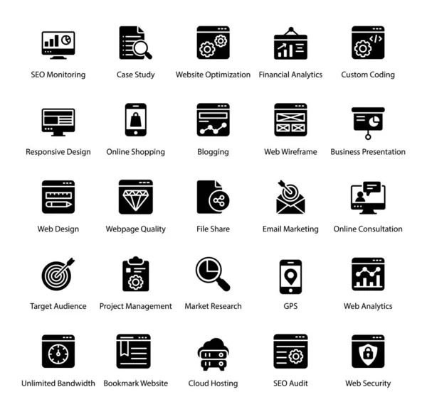 Paquete Iconos Glifo Diseño Web Tiene Vectores Atractivos Para Facilidad — Archivo Imágenes Vectoriales