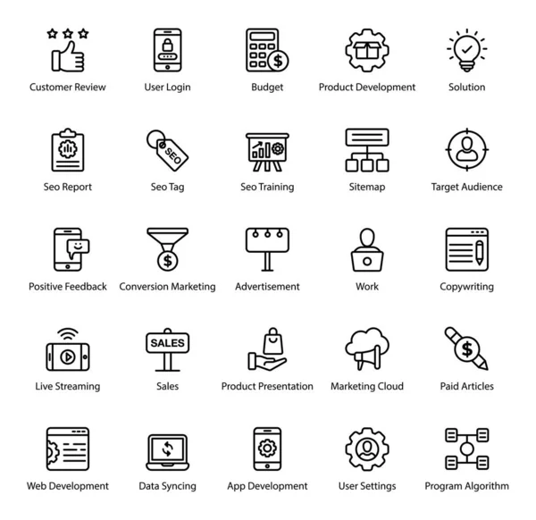 Paquete Iconos Línea Diseño Web Que Tiene Vectores Atractivos Para — Vector de stock