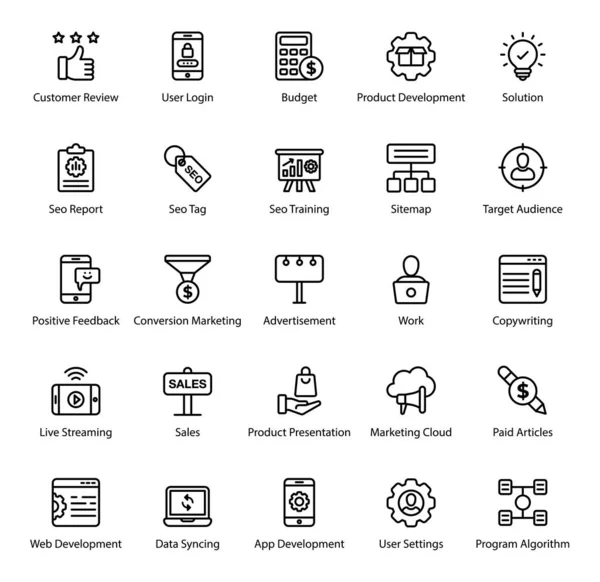 Ikony Linii Projektowania Sieci Web Pack Posiadające Atrakcyjne Wektory Dla — Wektor stockowy