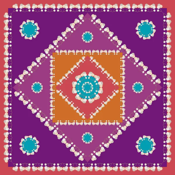 Quadratisches Kopftuch Mit Floralem Ornament Vektor Design Von Fliesen Teppichen — Stockvektor