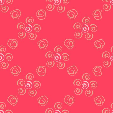 Pembe arka planda soyut çiçek unsurları olan kusursuz bir şekil. Yumuşak renkler.