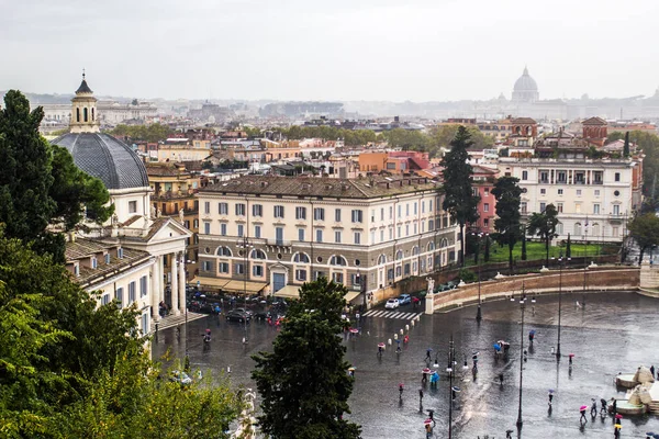 Pohled Náměstí Piazza Del Popolo Římě Oblačného Počasí — Stock fotografie