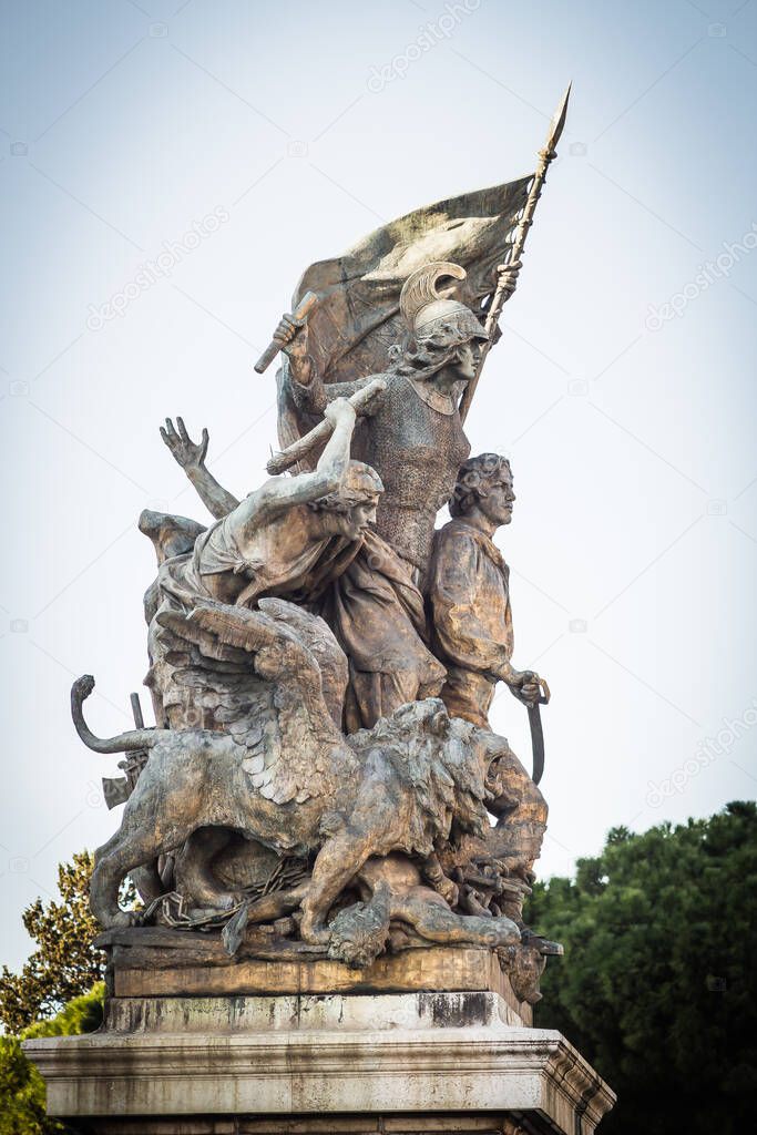 Rome. Venice square in Rome, Piazza Venezia. Sunny day. The Vittoriano. Cenotaph.