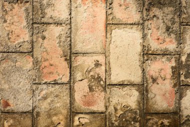 Eski bir kahverengi tuğla duvar dokusu. Soyulması boya. Tuğla dikey stand