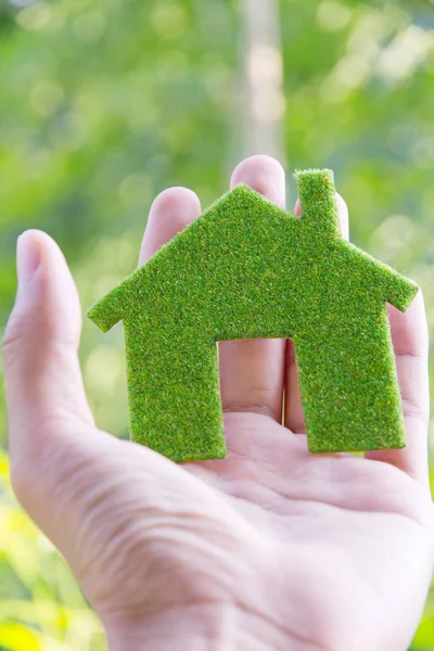 Yeşil ev simgesini — Stok fotoğraf