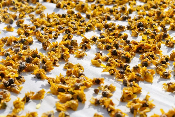 Suszonych Kwiatów Chryzantemy Wykorzystywanych Produkcji Herbaty Ziołowe — Zdjęcie stockowe