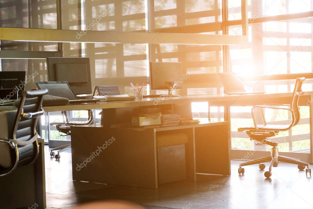 Office desk, image of modern office interior background. An idea of modern workspace and coworking space, modern lifestyle,Gig Economy