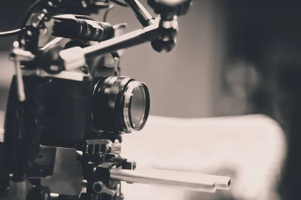 Video Kamera Detayları Film Ekibi Prodüksiyonu Sahne Arkası — Stok fotoğraf