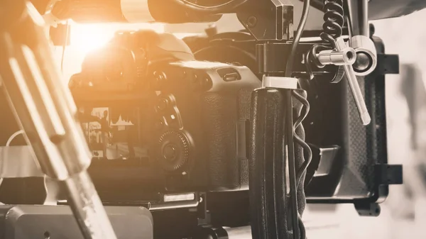 Film Kamera Film Set Bakom Kulisserna Bakgrunden Besättningen Filmproduktion — Stockfoto
