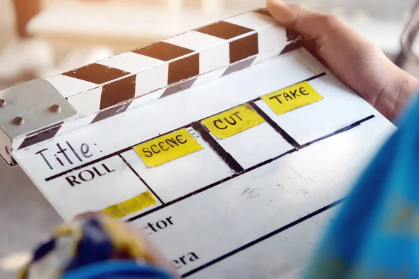 Scene Film Production Crew Close Movie Clapper — Stock Photo, Image