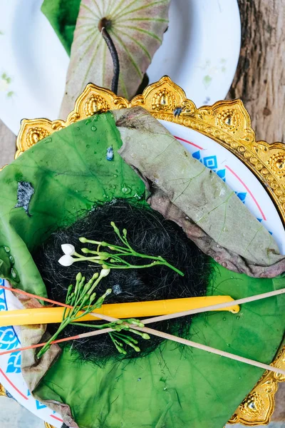 Cabello Hoja Loto Ceremonia Afeitar Cabello Ordenación Budista — Foto de Stock