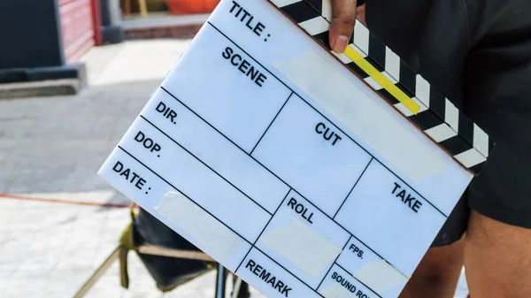 Film Slate Close Image Filmu Produkce Štáb Drží Film Slate — Stock fotografie