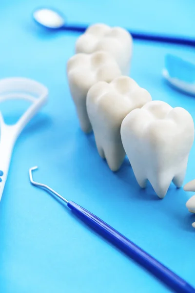 Tandheelkundig Model Tandheelkundige Apparatuur Blauwe Achtergrond Concept Imago Van Tandheelkundige — Stockfoto