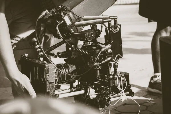 Indústria Cinematográfica Filmagem Com Fundo Câmera Profissional — Fotografia de Stock