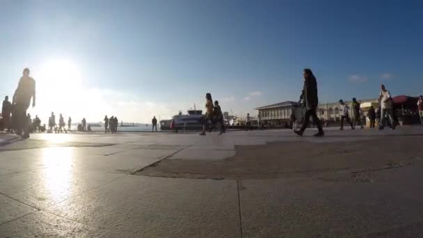 Rush Uur Kadikoy Pier Zonsondergang Tijd Istanbul Turkije — Stockvideo