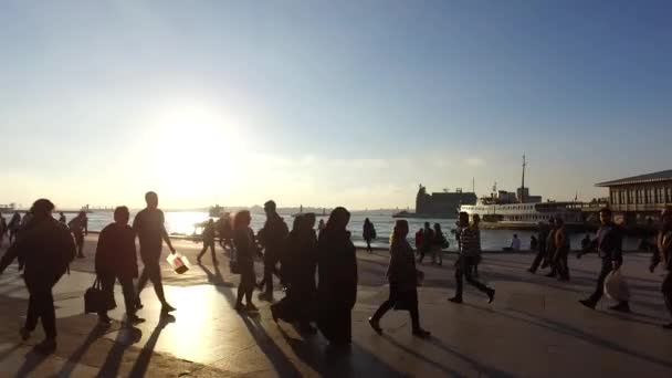 Heure Pointe Quai Kadikoy Heure Coucher Soleil Istanbul Turquie — Video