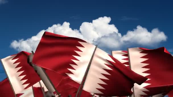 Waving Qatari Flags Seamless Alpha Channel — Stock Video