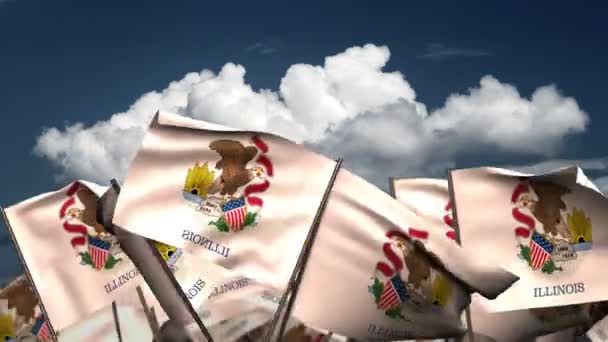 Κουνώντας Σημαίες Κατάστασης Του Ιλλινόις Άνευ Ραφής Άλφα Κανάλι — Αρχείο Βίντεο