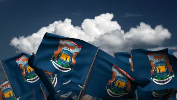 Розмахуючи Мічиган Державні Прапори Безшовні Альфа Каналу — стокове відео