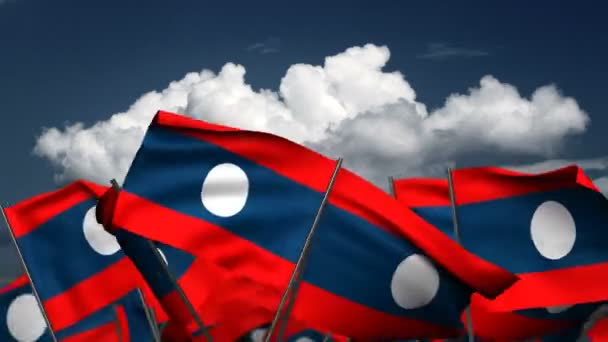 Waving Laos Flags Naadloos Alfa Kanaal — Stockvideo