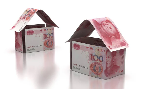Immobilien Mit Chinesischem Yuan Isoliert Auf Weißem Hintergrund — Stockfoto