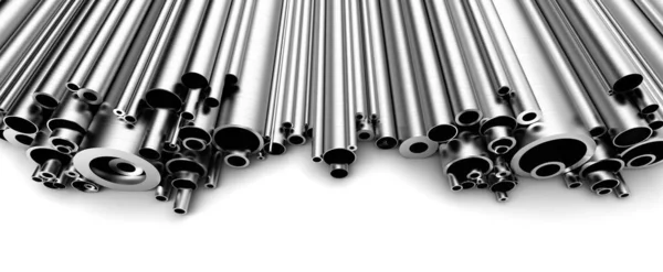 Stainless steel tubes on white background