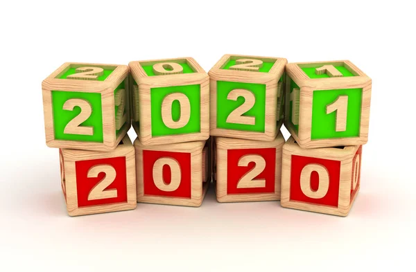 Nieuwjaar 2021 Oud 2020 Geïsoleerd Witte Achtergrond — Stockfoto