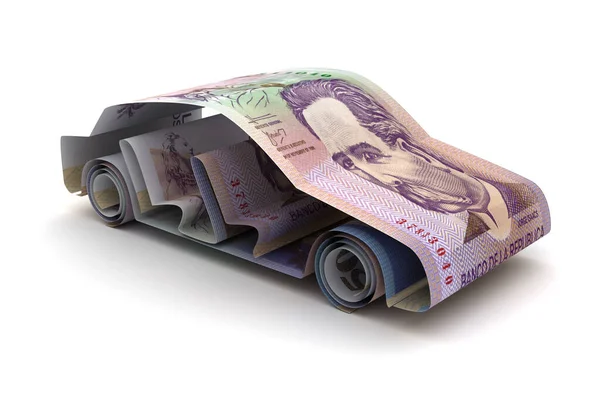 Auto Financiën Met Colombiaanse Pesos Geïsoleerd Witte Achtergrond — Stockfoto