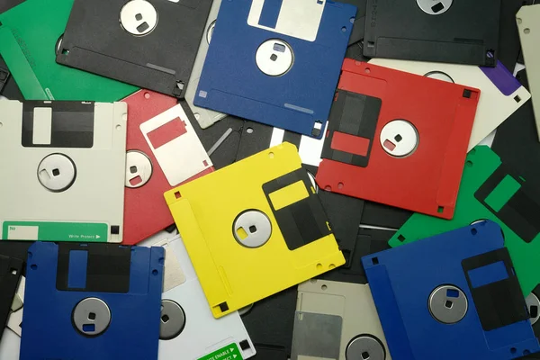 Stack Vintage Floppy Drives Top View — Stock fotografie