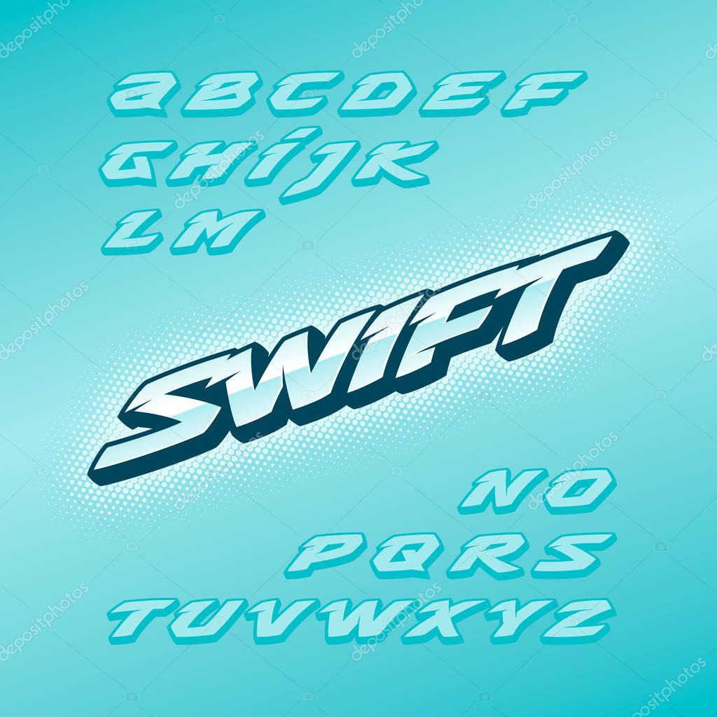 Swift fast strong futuristic alphabet lettering.Vector font. Latin alphabet letters.