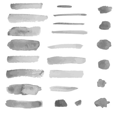 Sulu Boya fırçaları. handemade fırçalar. Sulu Boya lekeleri kümesi. Boya noktalar. Siyah. Vektör çizim