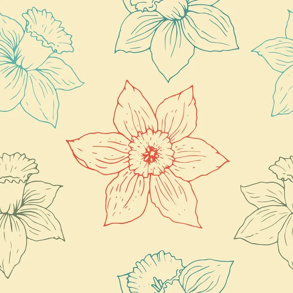 水仙花ビンテージ ベクトルのシームレス パターン — ストックベクタ