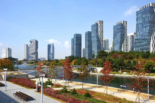 Central Park Nuovi Grattacieli Songdo Corea Del Sud — Foto Stock